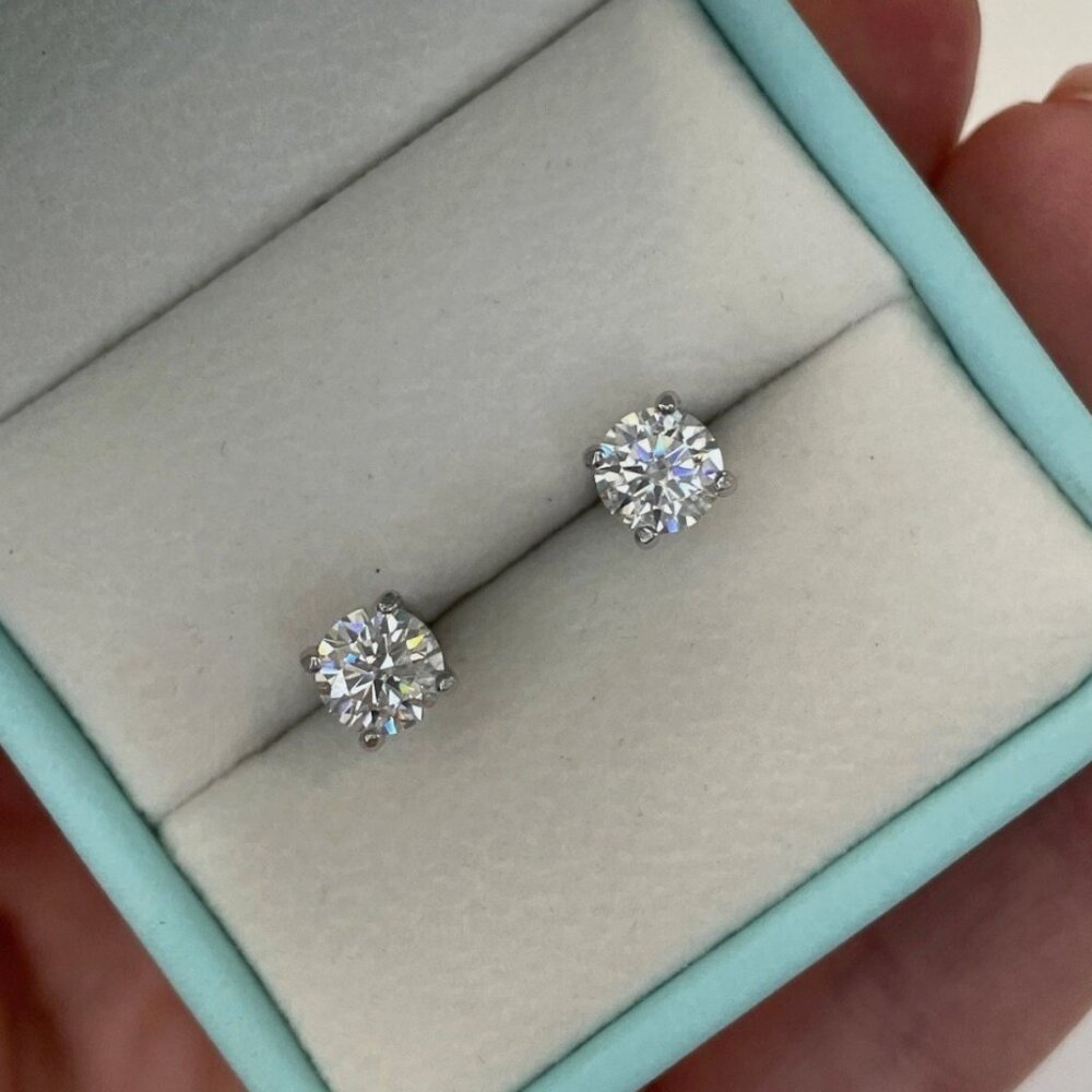 3.00 Ct Round Cut VVS1/D Earrings 14k White Gold 7mm Push Back With Box